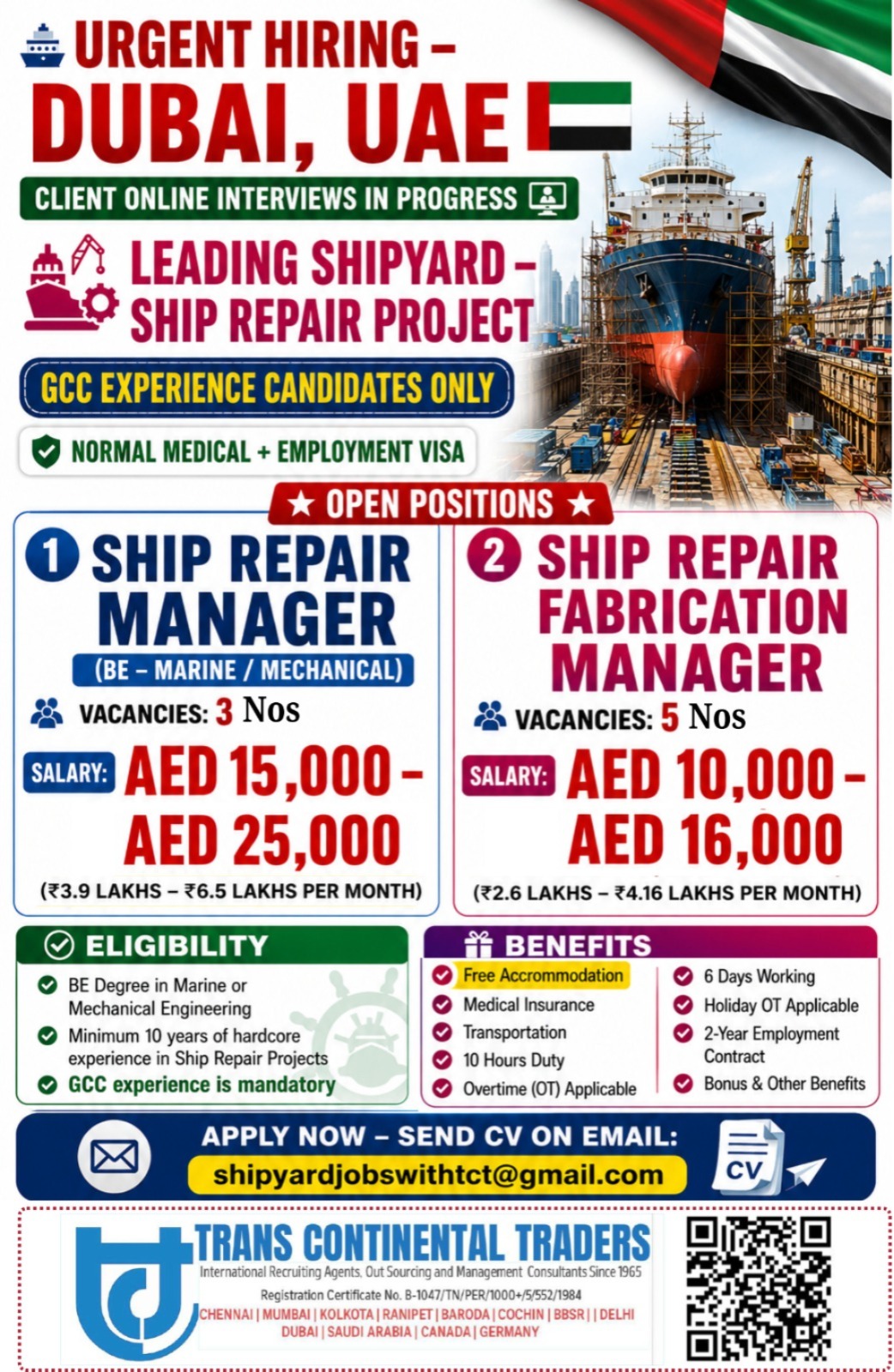 Ship Repair Managers Required in Dubai 🇦🇪