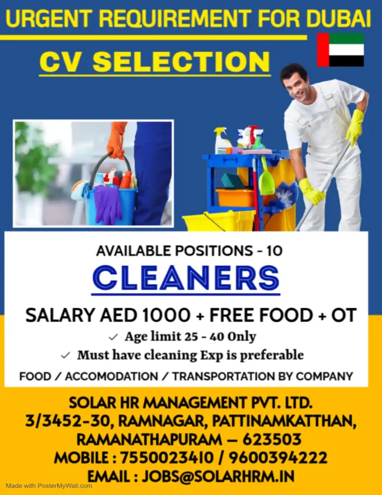 Solar HR Management Pvt. Ltd. – Cleaners (Dubai)