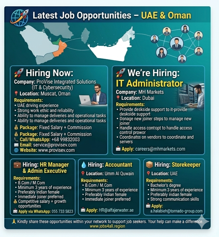 storekeeper required in UAE