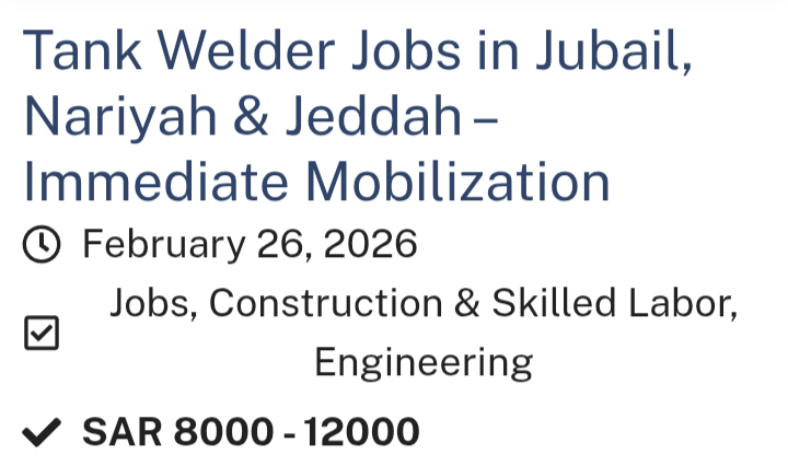 🛠️ Tank Welder Jobs – Saudi Arabia 🇸🇦