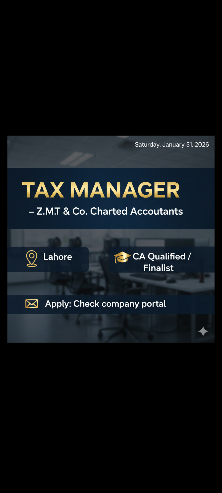 Tax Manager job in Pakistan