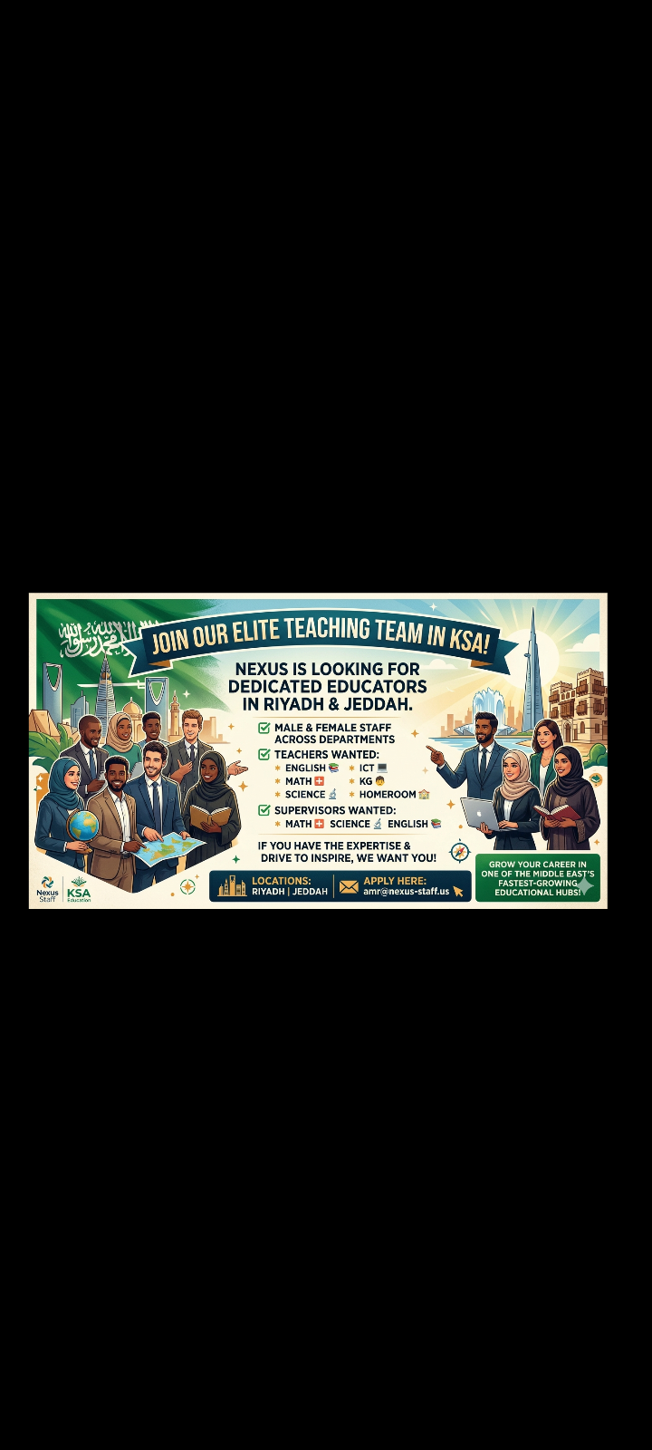 Teachers & Supervisors required in saudi arabia