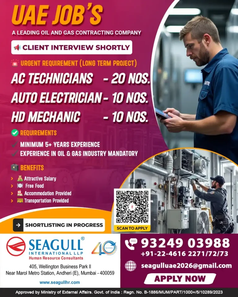 Technician and Mechanics required in UAE
