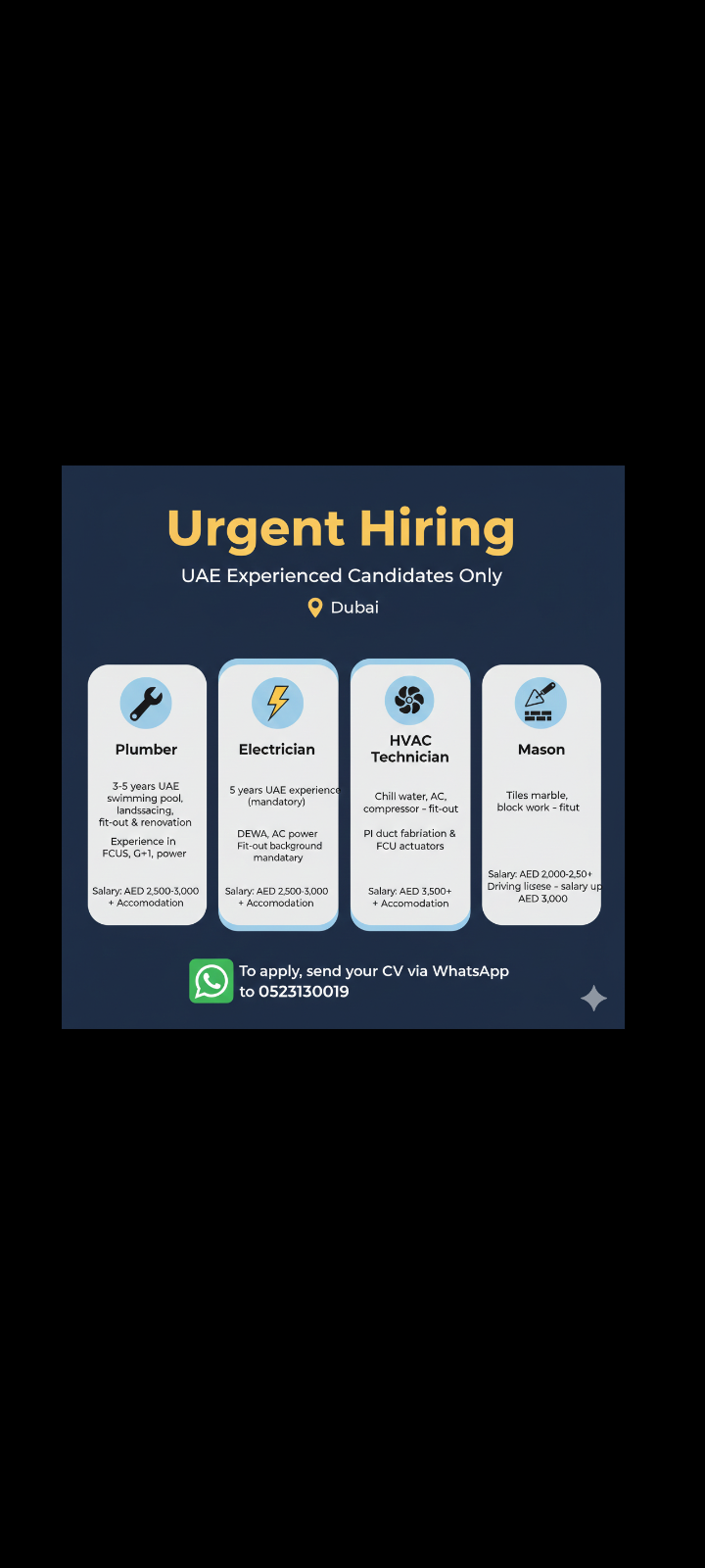 technician job opportunity at Dubai