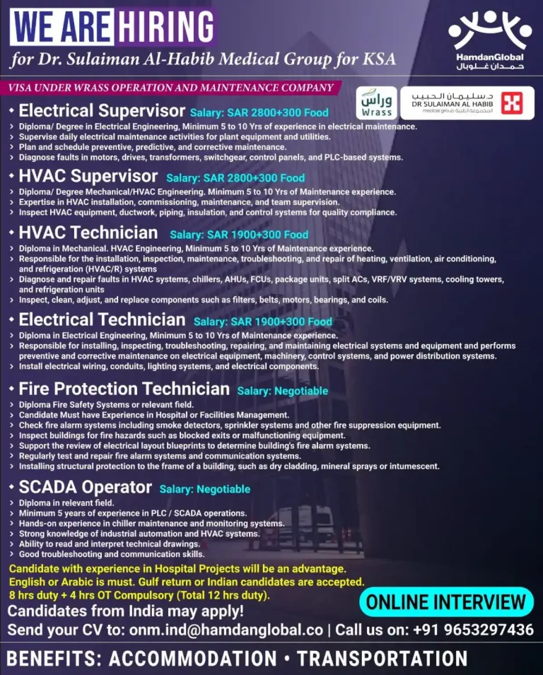 Technicians Required in Saudi Arabia 🇸🇦