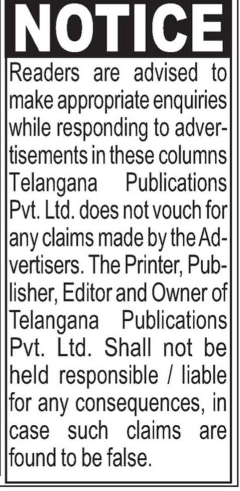 TELANGANA TODAY: Public & Court Notices