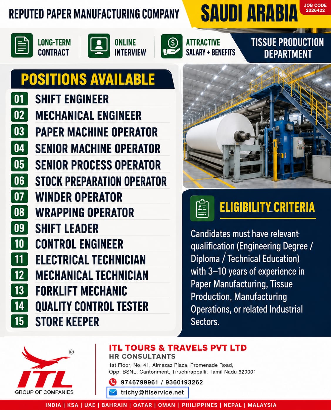 Tissue Production Staff Required in Saudi Arabia 🇸🇦