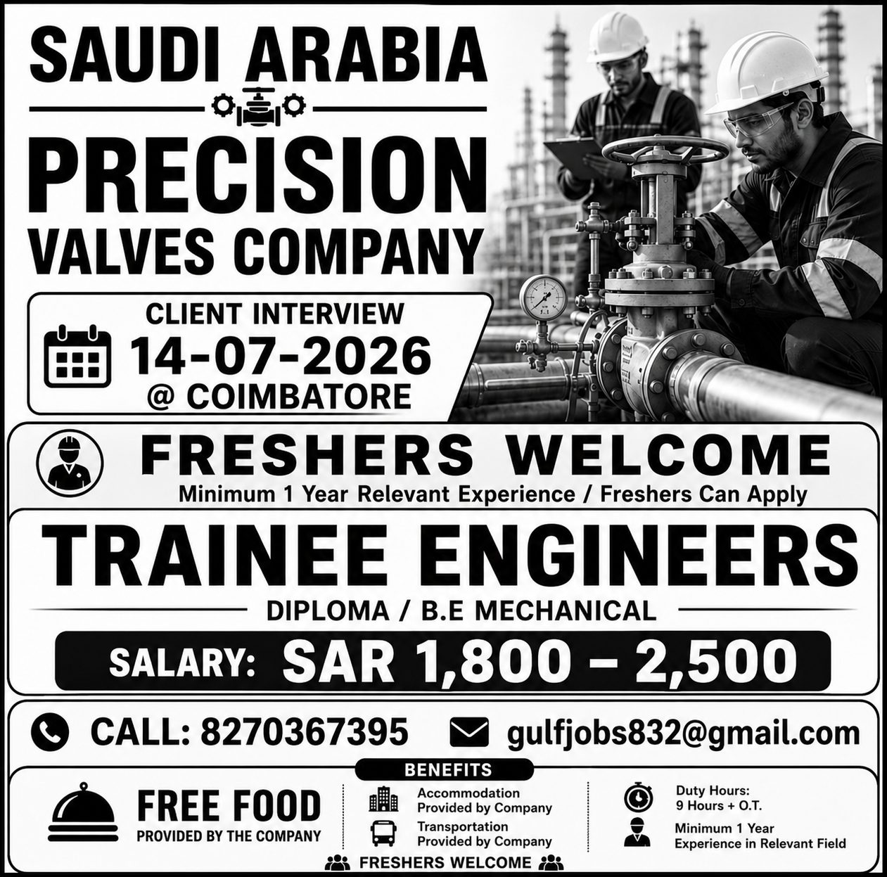 ⚙️ Trainee Engineer required in Saudi Arabia 🇸🇦