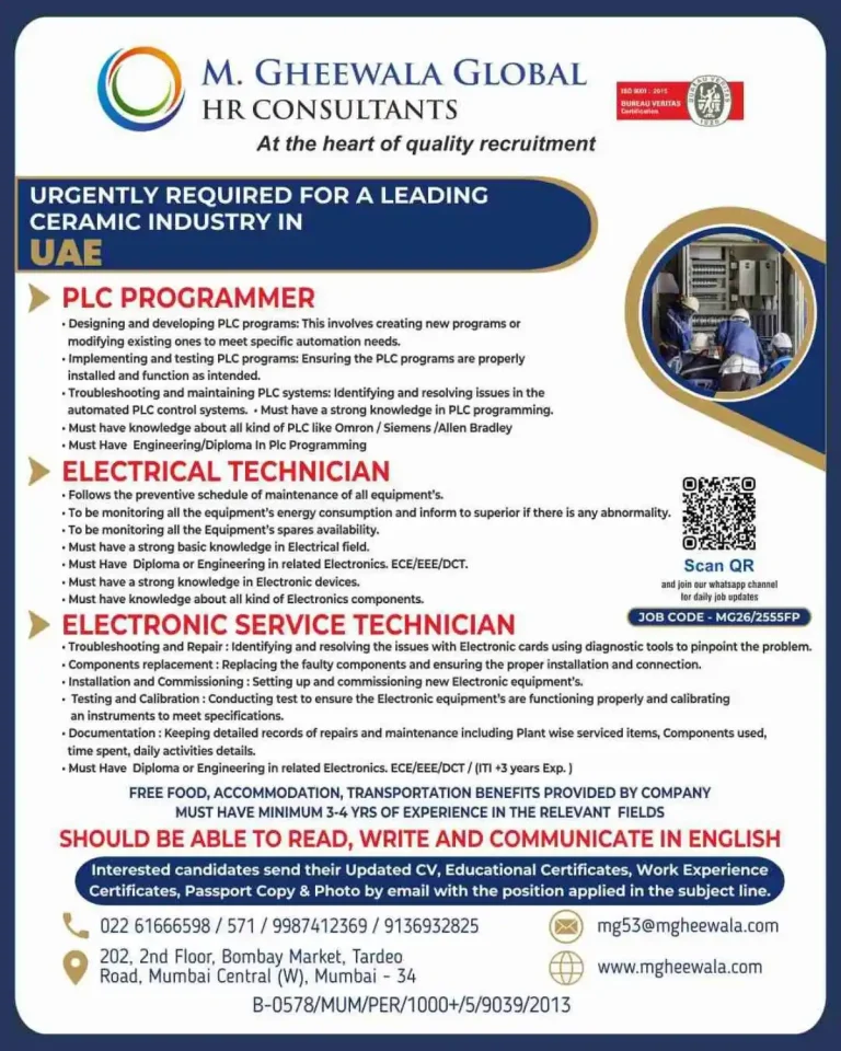 UAE hiring PLC / Electrical / Technician