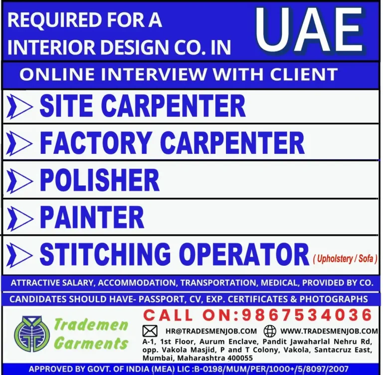 UAE – Interior Design & Furniture Co. (Tradesmen Job)