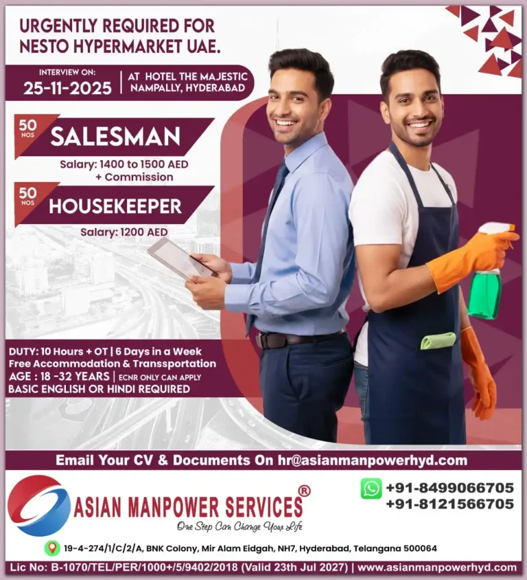 UAE – Nesto Hypermarket Salesman & Housekeeper
