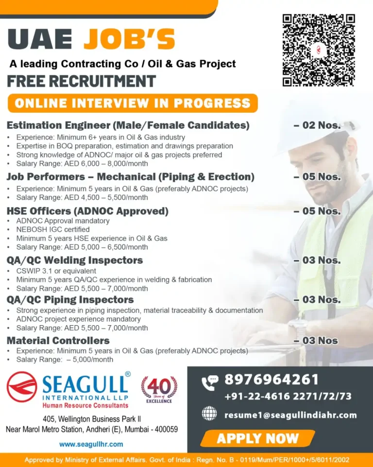 UAE – Oil & Gas Project (Free Recruitment)