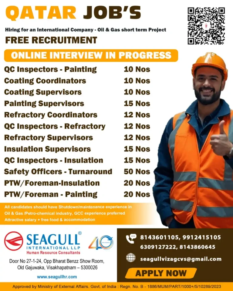 URGENT HIRING FOR QATAR OIL & GAS PROJECT – FREE RECRUITMENT