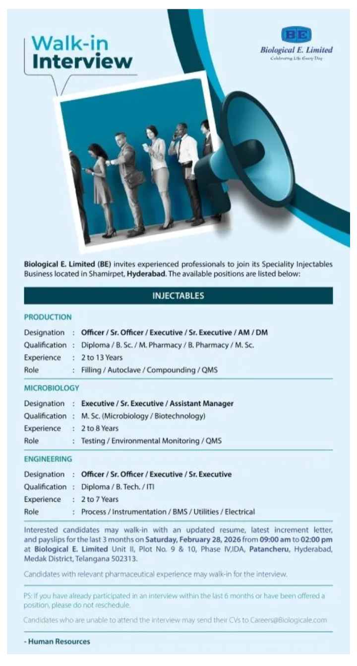 Walk-In Drive – Biological E. Limited, India