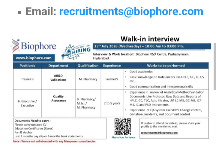 Walk-In Interviews for AR&D & Quality Assurance