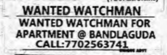 Watchman Required for Apartment