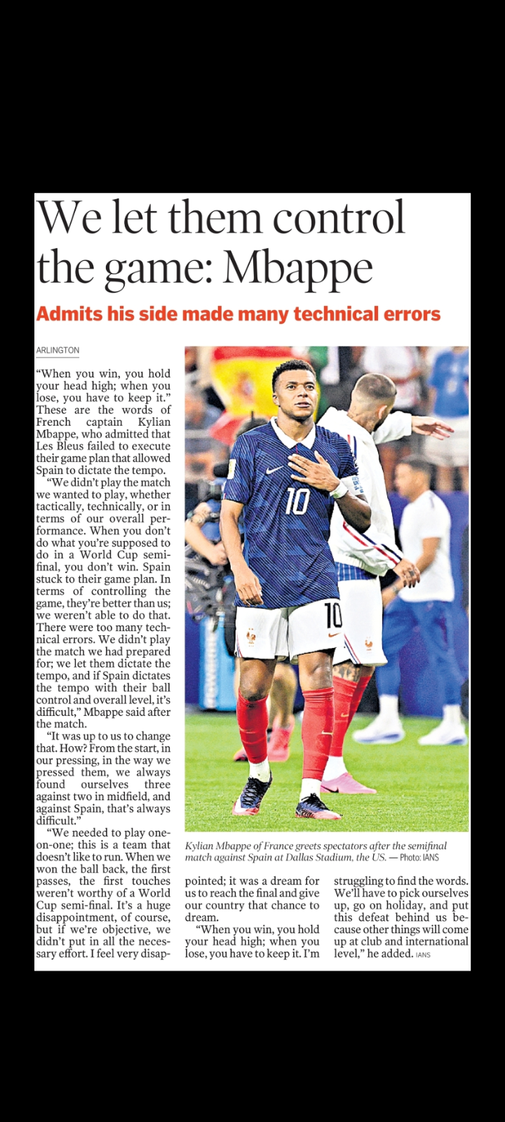 World Cup semi-final loss