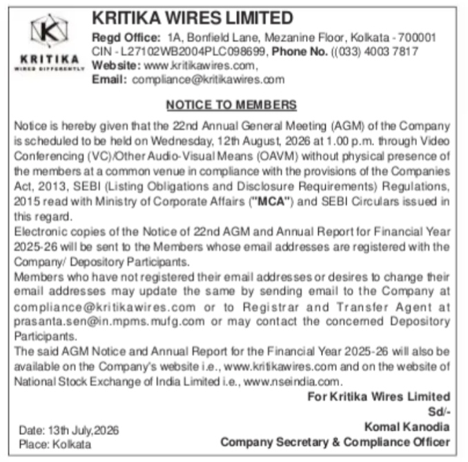 22 Annual General meeting of kritika wires