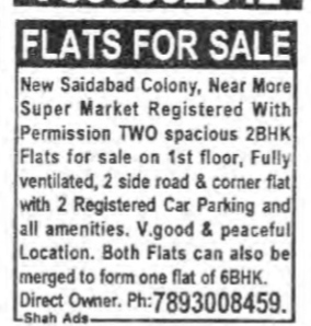 2BHK & 6BHK Flats for Sale in New Saidabad Colony