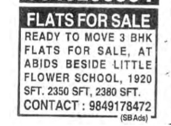 3 BHK Flats for Sale in Abids, Hyderabad (Near Little Flower School)
