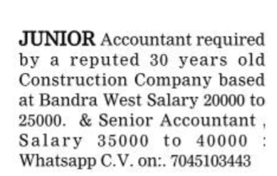 Accountant Vacancies in Bandra West