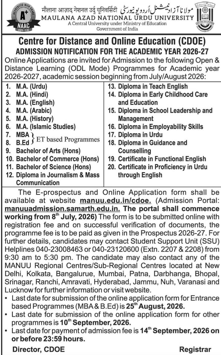 ADMISSION 2026