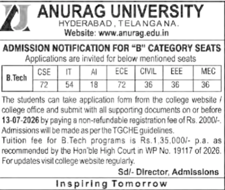 ADMISSION OF ANURAG UNIVERSITY