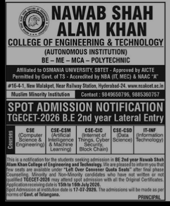 ADMISSION OPEN - NAWAB SHAH ALAM KHAN COLLEGE OF ENGINEERING AND TECHNOLOGY