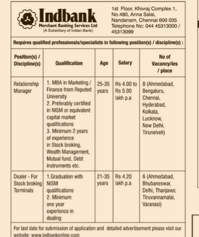 ADVERTISEMENT FOR INDBANK