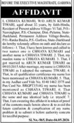 AFFIDAVIT FOR TWIN NAME IDENTIFICATION- chhaya Tiwari