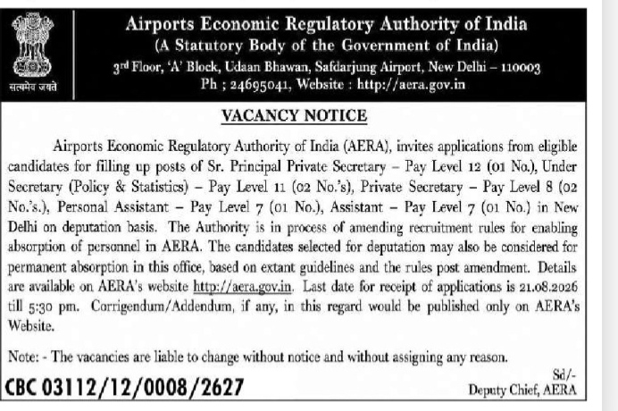 Airports Economic Regulatory Authority of India Recruitment Notification