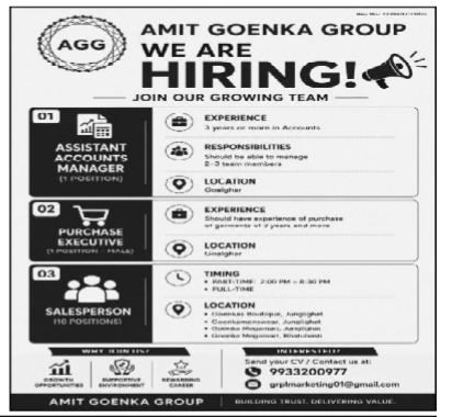 Amit Goenka Group Job Recruitment Advertisement