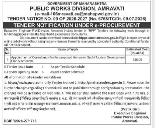 Amravati Hanuman Gadhi Tourism Consultancy Tender 2026
