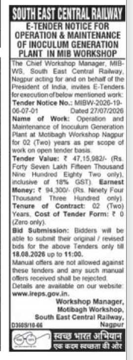 An appropriate and concise title for this document is:E-Tender Notice for Inoculum Generation Plant at MIB Workshop (Nagpur)
