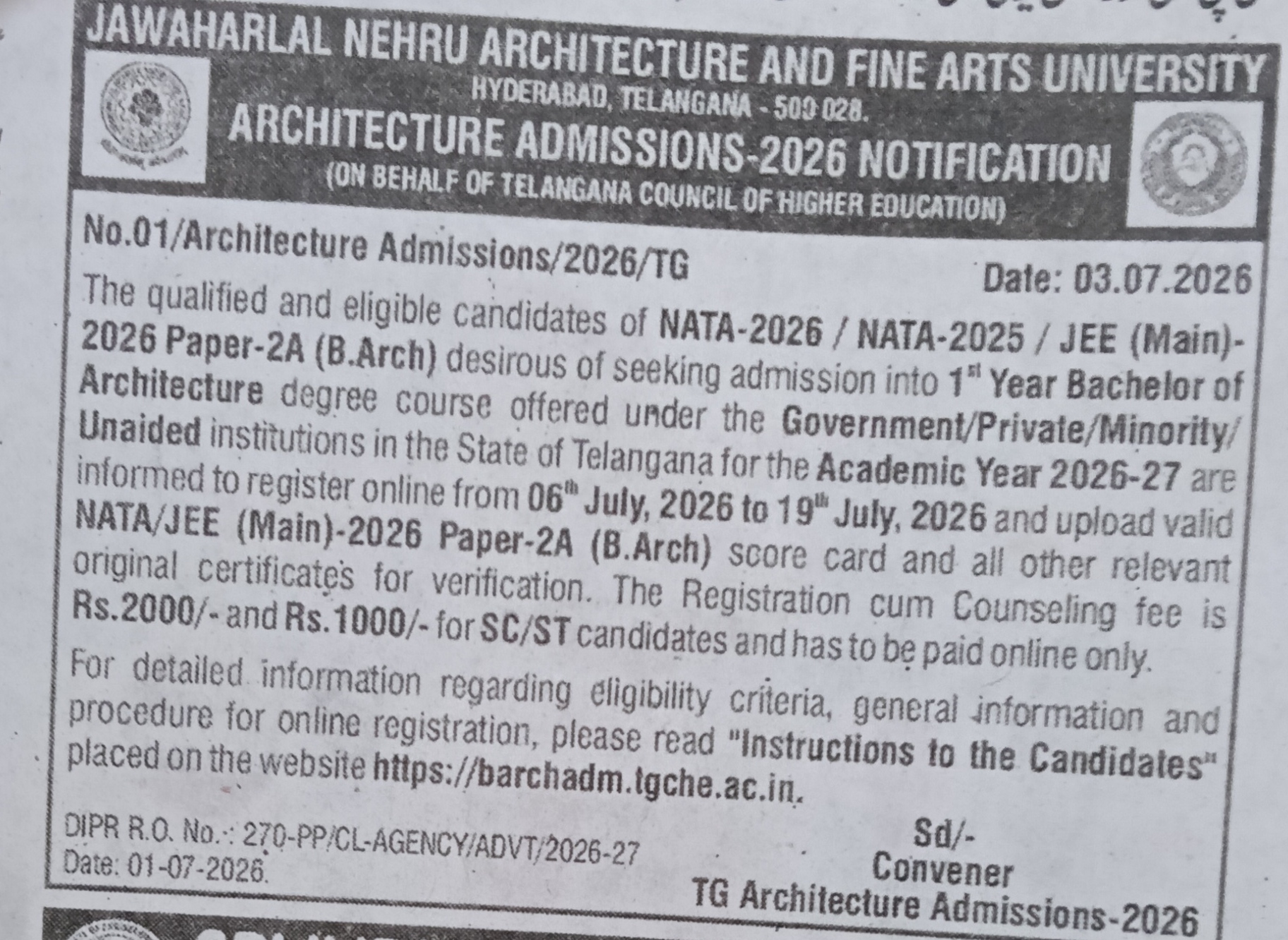ARCHITECTURE ADMISSION 2026