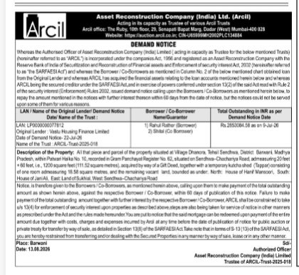 Asset Reconstruction Company (India) Ltd. (Arcil) - Demand Notice