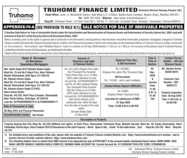 auction notice for a foreclosed commercial property.