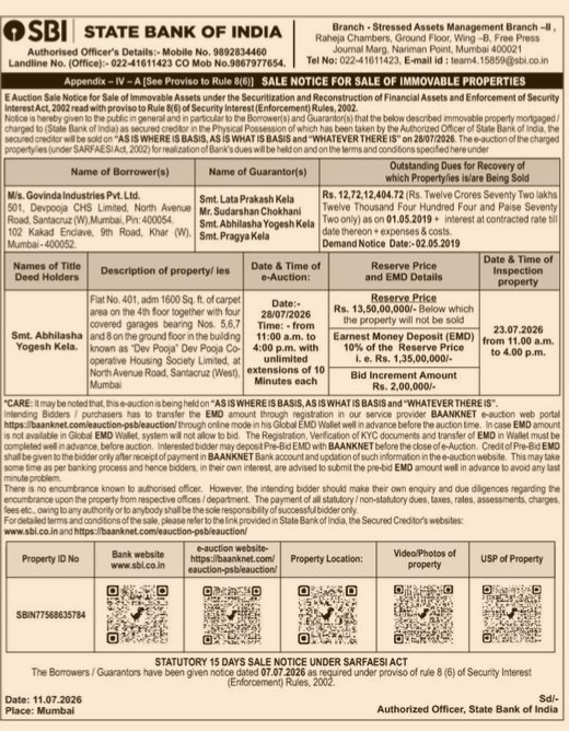 AUCTION NOTICE FROM STATE BANK OF INDIA