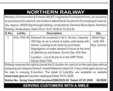AUCTION NOTICE FROM THE NORTHERN RAILWAY