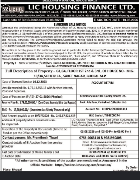 -Auction Sale Notice by LIC Housing Finance Ltd.