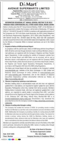 Avenue Supermarts Limited (DMart) Notice of 26th Annual General Meeting (AGM)