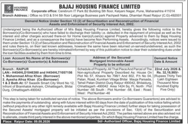Bajaj Housing Finance Possession & Demand Warning