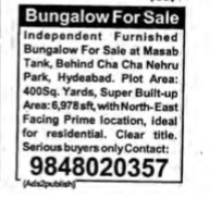 BANGALOW FOR SALE