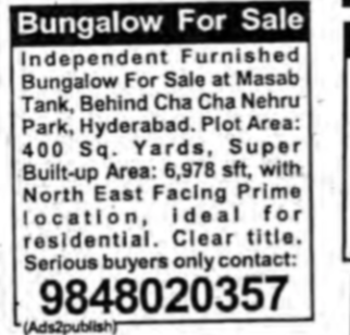 BANGALOW FOR SALE