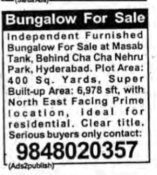BANGALOW FOR SALE