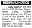 Bedkhali Notice (Public Notice of Disownment)