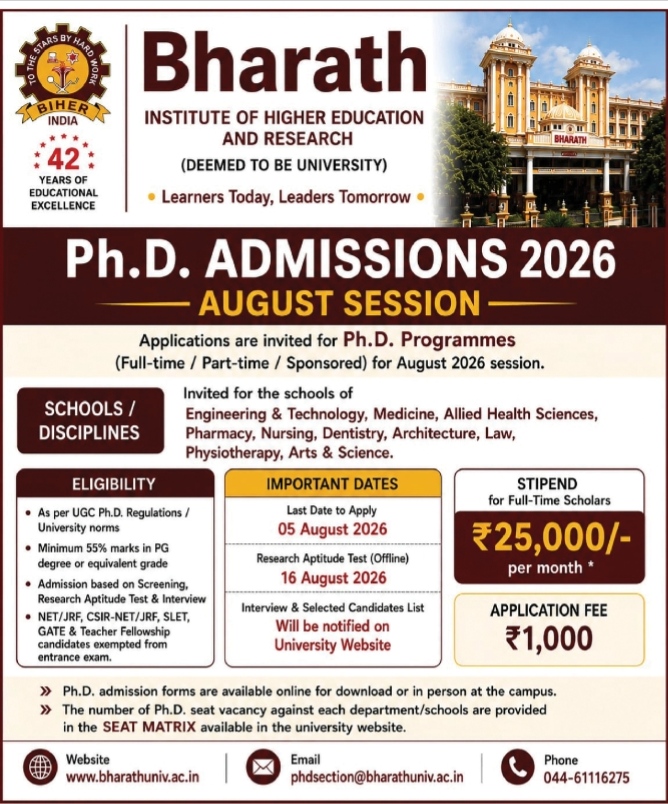 Bharath Institute Ph.D. Admissions 2026
