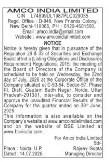 Board Meeting Notice for Financial Result