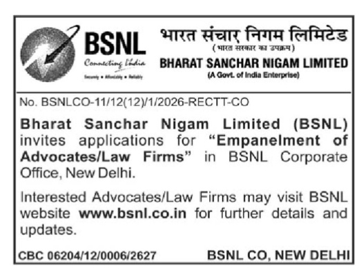 BSNL Empanelment of Advocates and Law Firms 2026