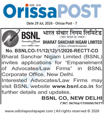 BSNL Invites Applications for Empanelment of Advocates and Law Firms (New Delhi)